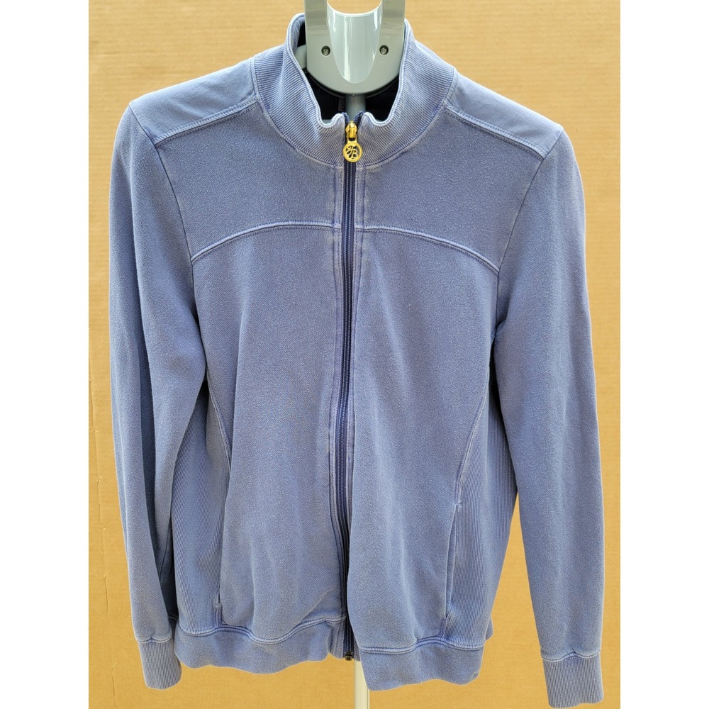 Tommy Bahama Womens Large Blue Full Zip 100% Cotton Sweatshirt Mock Neck Cozy